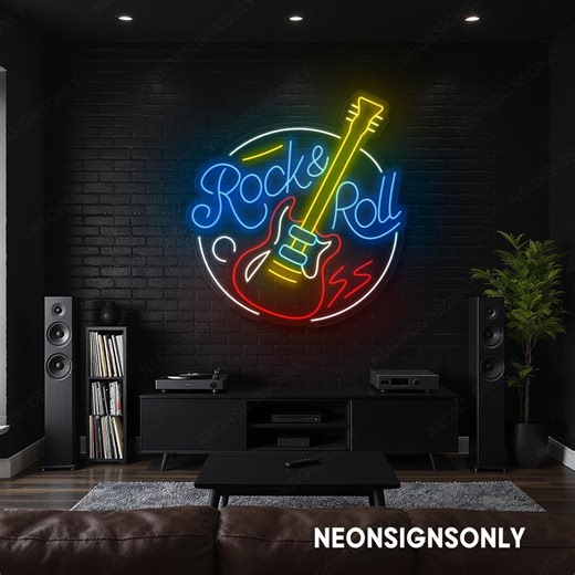 Rock & Roll Neon Sign, Rock and Roll Electric Guitar Neon Sign for Music Room, Light Rock N Roll Neon Sign Guitar Wall Decor Music Studio - Etsy