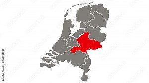 Gelderland province blinking red highlighted in map of Netherlands
