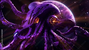 Alien cyborg octopus eye beams in space