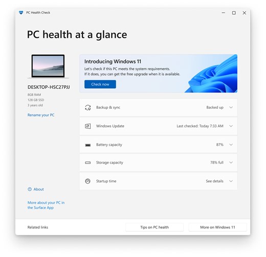 How to use the PC Health Check app