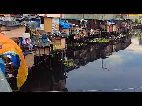 Exploring Philippines SQUATTER slums near river - Real Philippines Tondo virtual walking tour [4K]