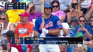 Tim Tebow steps to the plate for his FIRST at-bat in a #SpringTraining game: atmlb.com/2mCnrCt | MLB