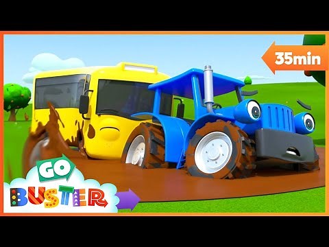 Wheels on the Bus - Stuck in the Mud Song! | Go Buster | Baby Cartoons | Kids Videos | ABCs and 123s