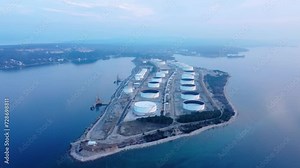 Omišalj, fuel storage tank, aeral view, Krk island, Croatia