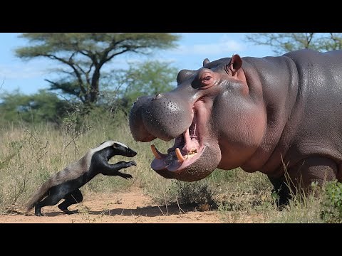 WILD Animal Face-Off: Honey Badger Takes on Hippopotamus