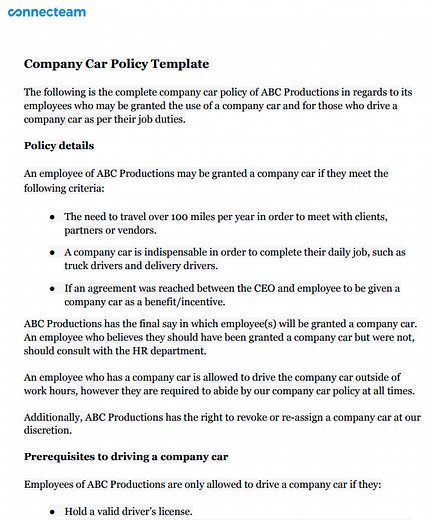 Company Car Policy Template - Free PDF Download