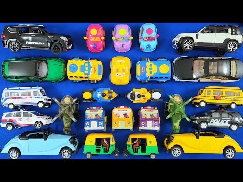 Toddlers Playing with Vintage Cars, Audi Cars, Baby Bus & Helicopter | Colorful School Bus Toys