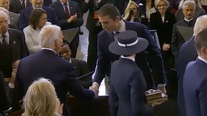 Barron Trump shakes hands with Biden, Harris during dad's inauguration