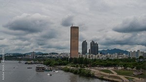 Time lapse of Yeouido Hangang Park and 63 building in Seoul city.