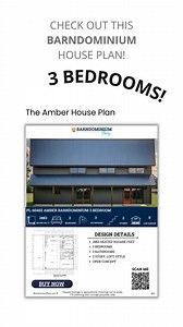 A barndo with a loft? Now that’s a dream setup. With 2,883 sq. ft. of open-concept living, soaring ceilings, and a second-story loft, this plan blends modern comfort with country charm. Would you turn the loft into a cozy retreat or a stylish home office? Search Amber House Plan on BarndominiumPlans.com! | Barndominium Life