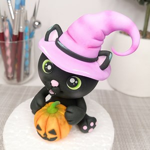 Fondant Schwarze Katze Kuchen Topper Video Tutorial für Halloween - Schritt-für-Schritt Video - Etsy.de