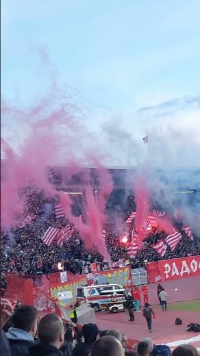Red Star Belgrade Fans Celebrate with Red Smoke at the 172nd Derby against Partizan