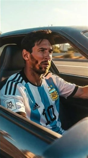 Lionel Messi driving a car
