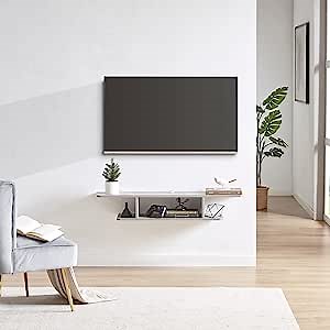 Floating Entertainment Center Wall Mounted TV Stand Floating TV Shelf with Cable Management (Grey)