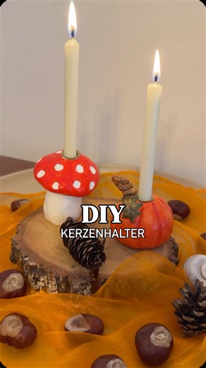 Aus Lufthärtendem Ton und ein bisschen Farbe werden Kerzenhalter. Ich wollte euch dieses Herbstliche DIY nicht vorenthalten auch wenn Weihnachten immer näher rückt. 🍄 #diy #herbst #bastelnmachtglücklich #november #craftymom #basteln #ton #airdryclaycreation #kreativ | Luisaundzwei