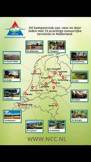 De 12 mooie kampeerterreinen van de Nederlandse Caravan Club op een rijtje. www.ncc.nl | Nederlandse Caravan Club
