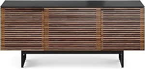 BDI Furniture Corridor 8177-65'' TV Stand for TVs up to 70" with Soundbar Shelf, Storage Drawer, Cable Management, Remote-Friendly Louver Doors, Satin-Etched Glass Top, Natural Walnut